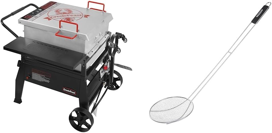 CreoleFeast CFB1001A 90 qt. Crawfish Seafood Boiler, Single Sack Outdoor Stove & Creole Feast SKM3602 36-Inch Stainless Steel Skimmer with 8