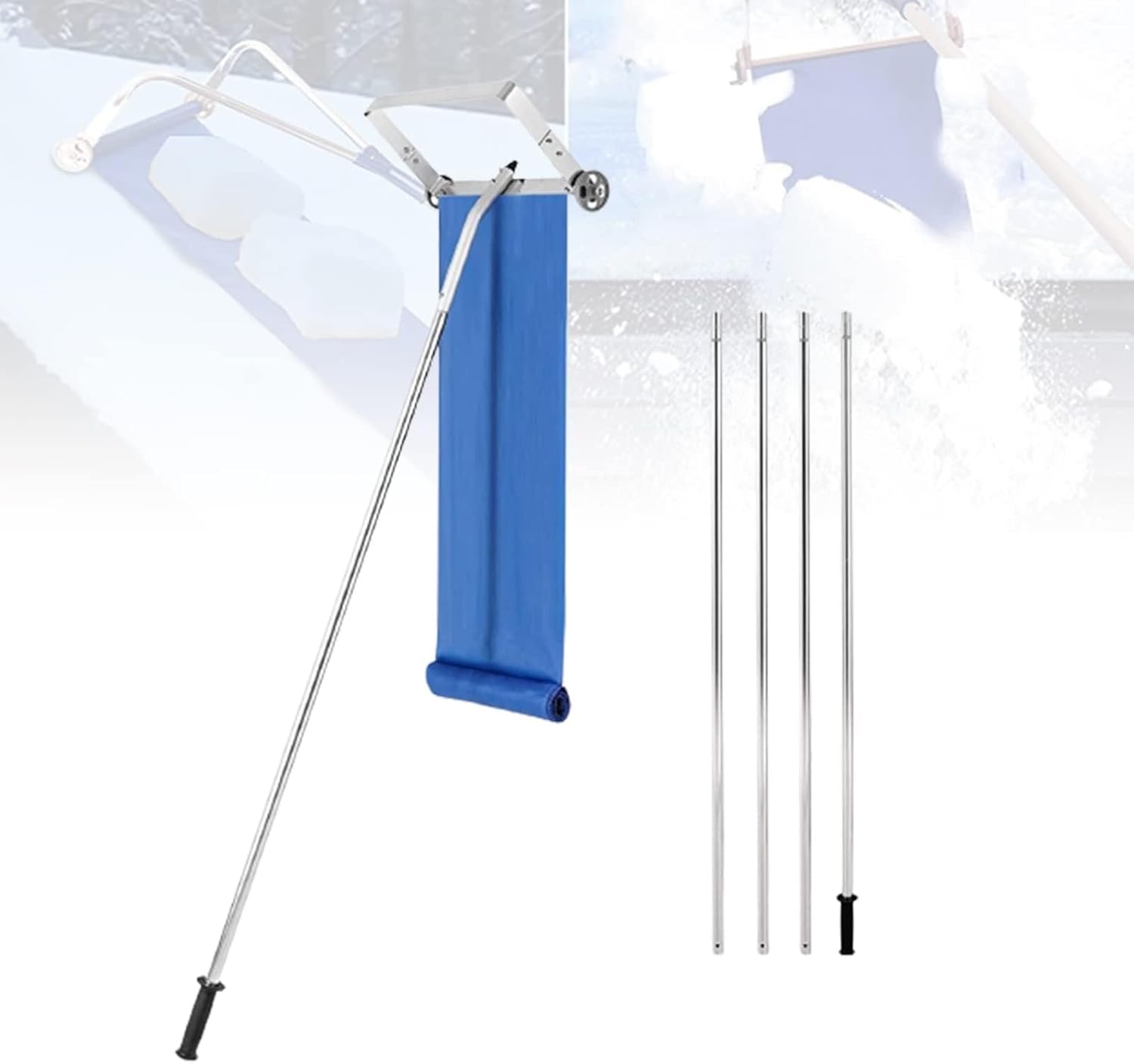 21ft Snow Roof Rake, Aluminium Roof Rake with Wheels and Adjustable Handle, Roof Snow Rake Tool for Clearing Roof, Vehicle Snow & Leaves