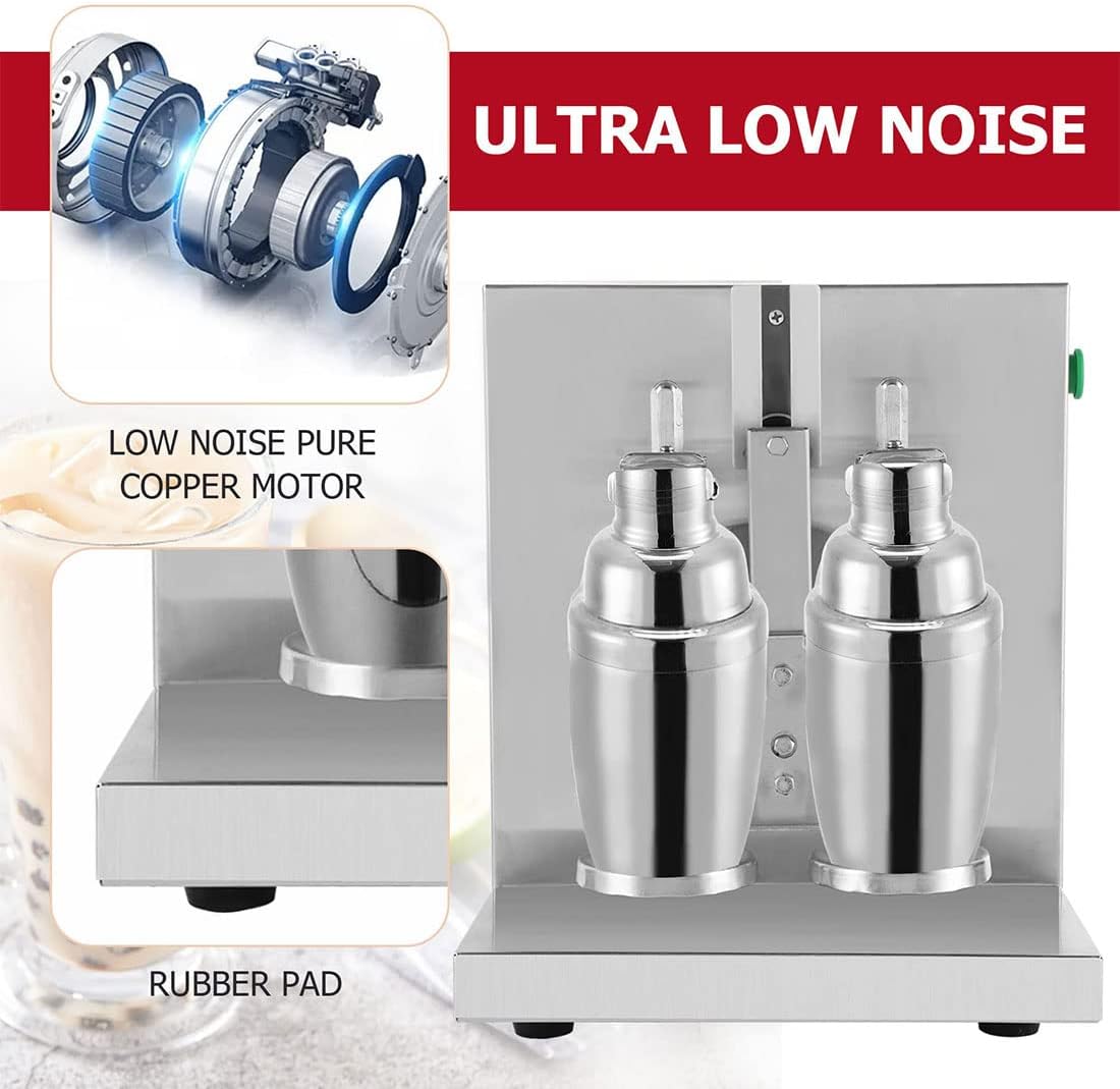 Commercial Machine,Electric Milkshake Machine Double-Head Milk Shaker Machine, 360° Commercial Blenders, Stainless Steel Drink Mixer