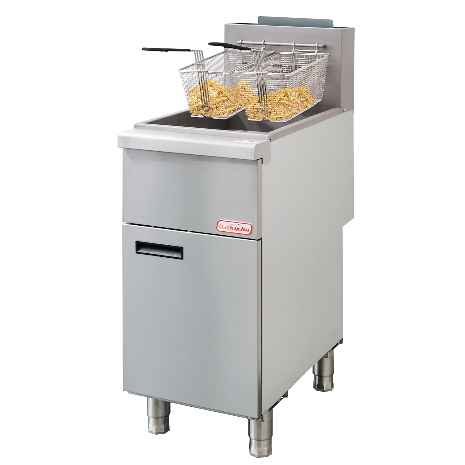 Commercial Deep Fryer -3-Burner Liquid Propane Fryer CSA, 35-40 lbs Capacity, 90,000 BTU/h Adjustable Thermostat 200°F-400°F, Stainless Steel Gas Liquid Propane Deep Fryer for Restaurants