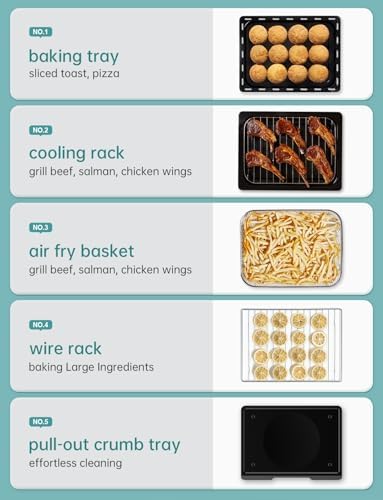 Neretva [21 QT& 6-in-1] Toaster Oven & Air Fryer, Compact Toaster Ovens Countertop with 5 Slices 1500W Rapid Heat Air Fryer Toaster Oven Combo Stainless Steel for Bake/Toast/Broil/Air Fryer/Defrost