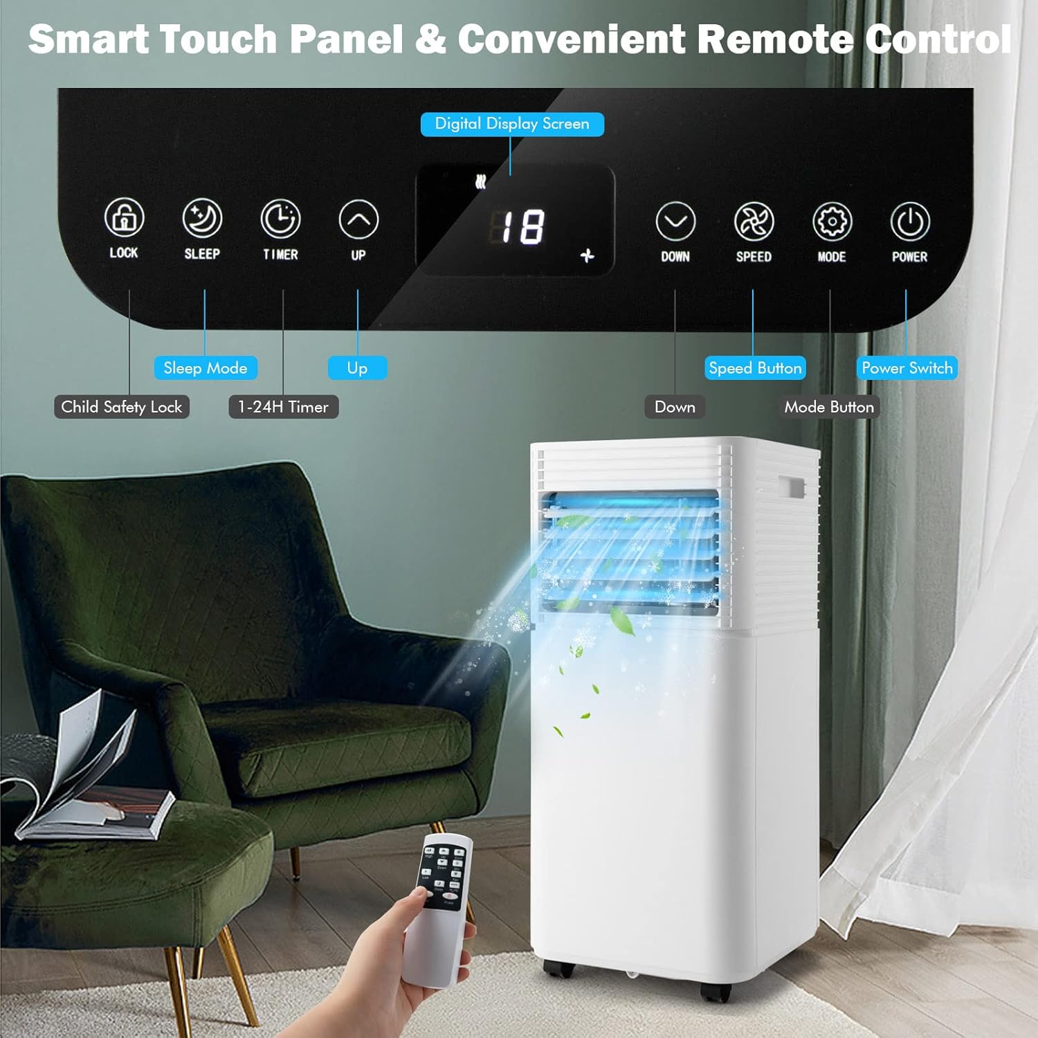 PETSITE Portable Air Conditioner, 8000 BTU AC Cooling Unit for Room, 3 in 1 AC Unit with Air Cooler & Fan & Dehumidifier Mode, Cools Up to 230 sq.ft