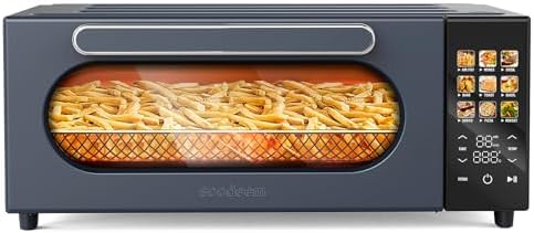 SEEDEEM 10-in-1 Air Convection Toaster Oven, 15L Convection Toaster Oven Cooker with Color LCD Display and Touch Screen, Toaster, Air Fryer, Dehydrate, 4 Accessories Included, 1800W, Ash Gray