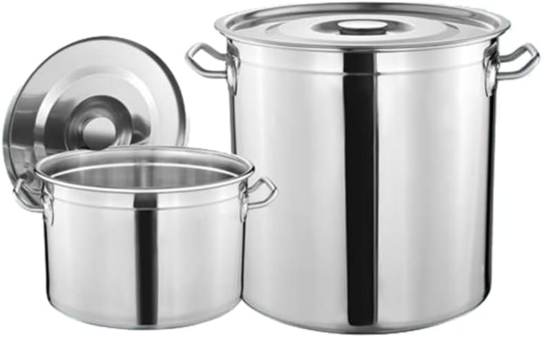 Large Stainless Steel Soup Pot Outdoor Deep Turkey Fryer Pot 27QT/45QT/63QT Food Steamer Stockpot with Basket and Lid for Crab Seafood Boil (70L/63QT)