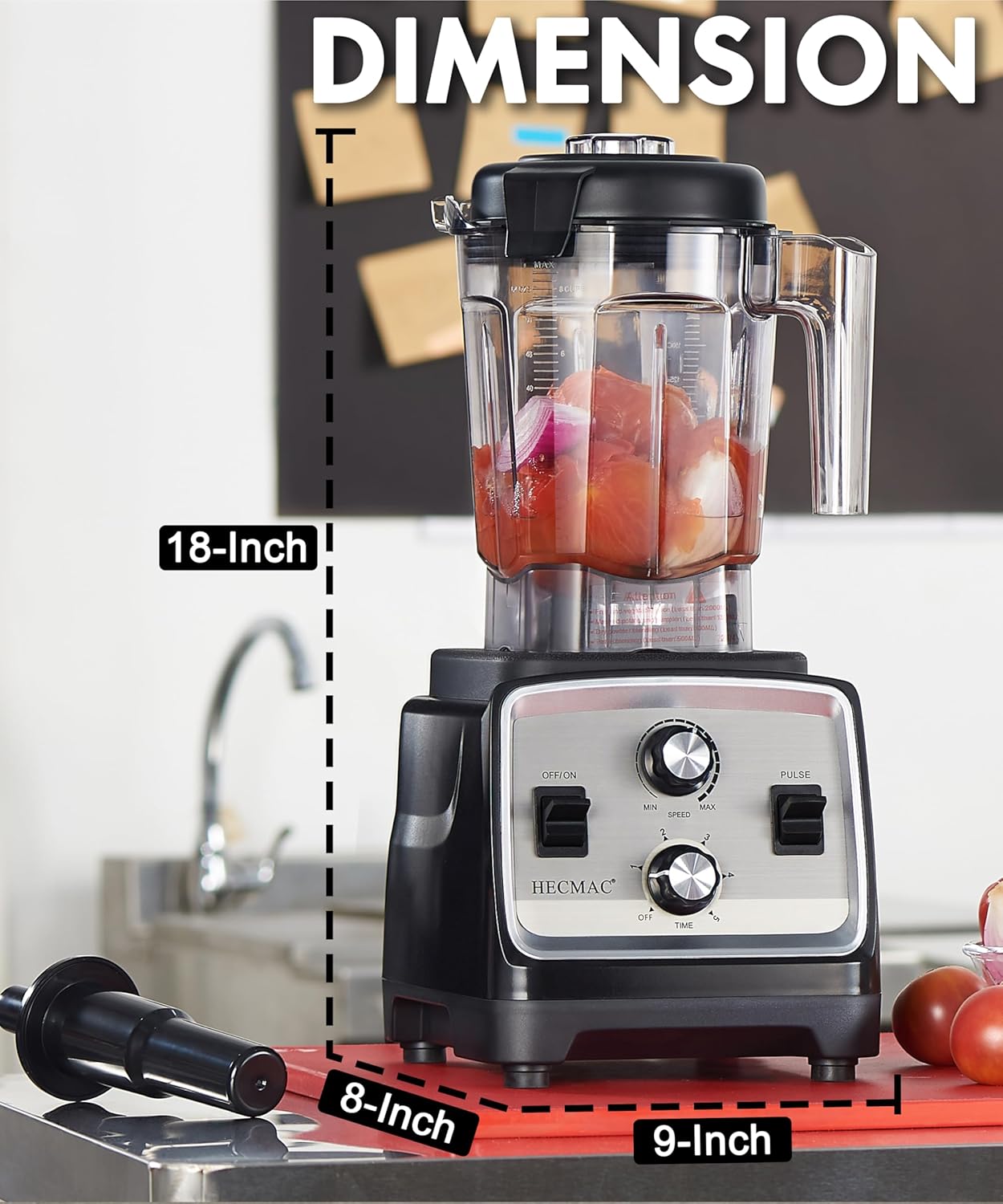 HECMAC 3-Peak HP Blender - 2200W Max/1400W Rated, 68oz BPA-Free Pitcher, Easy to Use, Self-Clean, Tamper - Smoothies, Ice Crush, Frozen Drinks, Food Prep - Home & Commercial, 110V