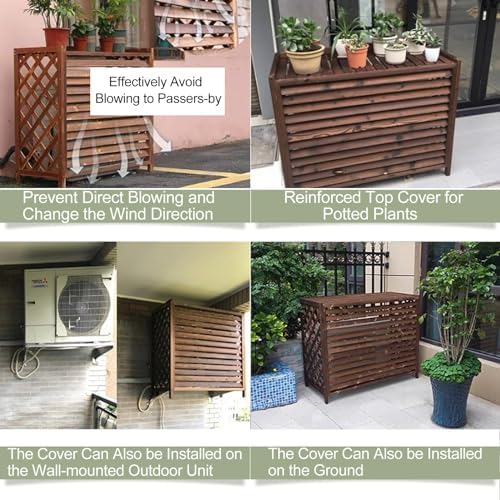 Air Conditioner Cover Wood Ac Covers for Outside Decorative Ac Unit Cover Air Conditioner Covers for Outside Heat Pump Cover HVAC Cover Svart