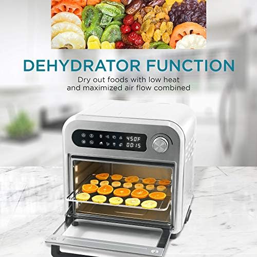 Elite Gourmet EAF1010D Programmable 10L Air Fryer Convection Countertop Oven, 8 Menu Settings, Temperature + Timer Controls, Bake, Toast, Broil, Air Fry, 1500W with Recipes, Steel Exterior