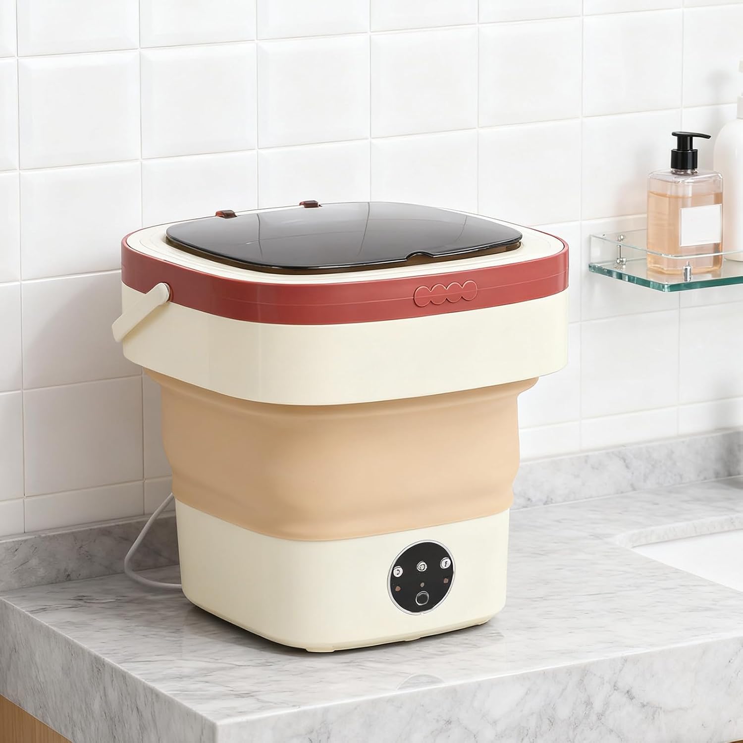 Diydeg 8L Portable Washing Machine with 3 Cleaning Modes, Foldable Washer, Drain Basket, Small Laundry Machine for Toddler Clothes, Underwear, Socks, Toys (Khaki)