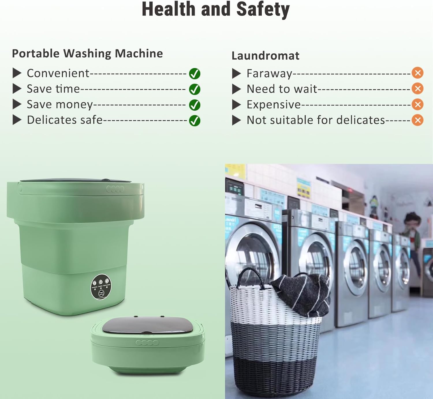 Portable Washing Machine, Foldable Personal Washer w/Integrated Drain Pipe and Spin Basket for Light Clothes, 3 Cleaning Modes, Blue Light Collapsible Laundry for Travel, Apartment, RV, Baby Clothes