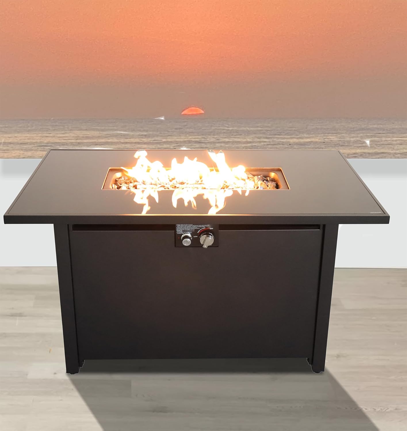 GOWE 25'' H x 42'' W Steel Outdoor Fire Pit Table with Lid (Black)