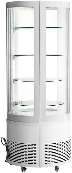 Commercial Glass Display Refrigerator, White Circular Design, 10.5 Cu Ft, LED Lighting, 4 Chrome Shelves, 33-40°F Temperature Range, 24.8x27.2x68.9 Inches