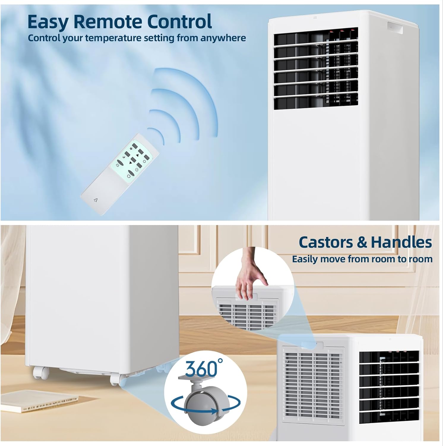 8000 BTU Air Conditioner for Rooms up to 450 sq.ft, 3-in-1 Floor AC Unit, Cool, Dehumidifier and Fan, Portable Air Conditioner with Remote Control, LED Display and Window Kit, White