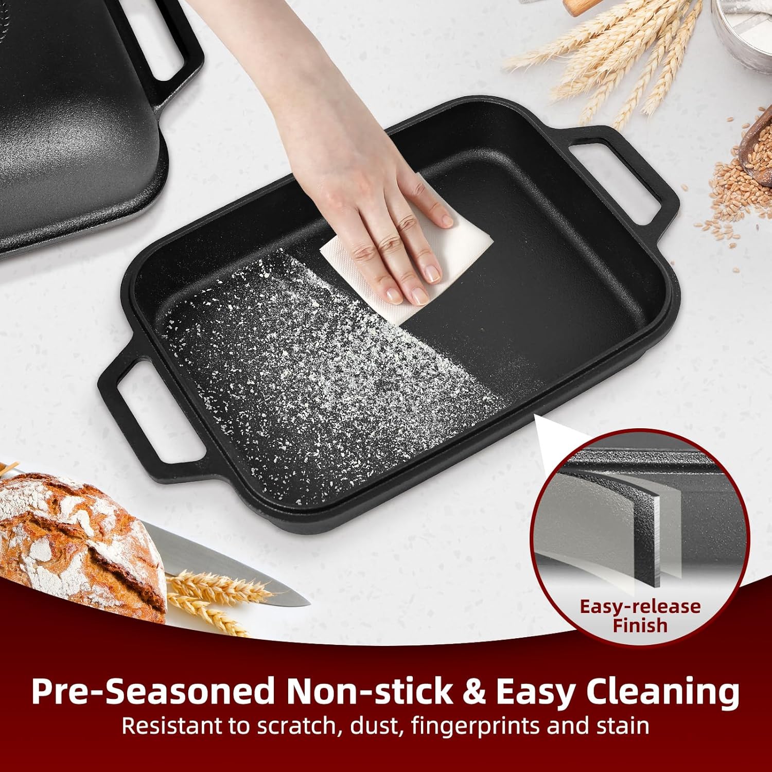 Davivy 9QT Large Cast Iron Bread Loaf Pan with Lid, Pre-Seasoned Dutch Oven for Sourdough Bread Baking, Non-stick Cast Iron Sourdough Baking Pan with Lid