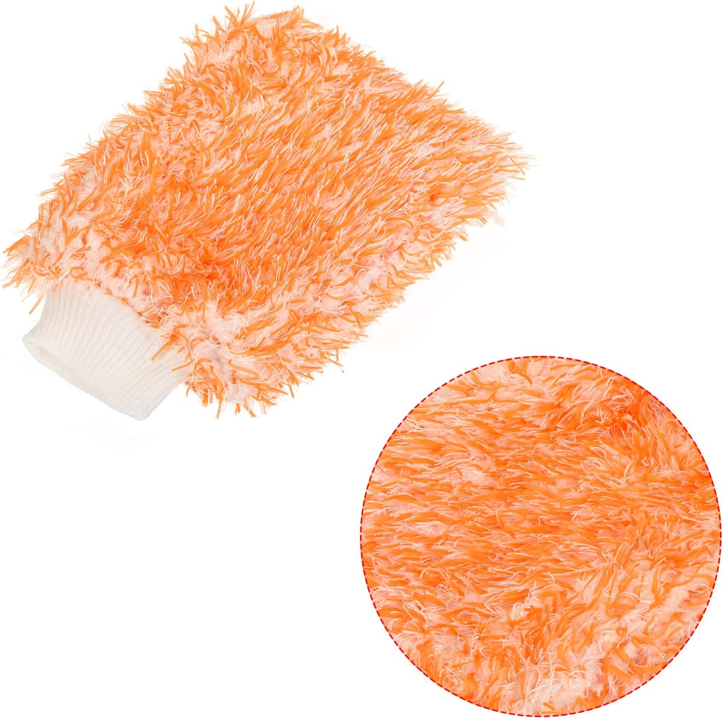 MECCANIXITY Microfiber Wash Mitt Blend Washable Scratch Free Dusting Gloves for House Cleaning, Orange White Pack of 3