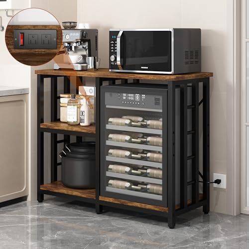 4-Tier Kitchen Baker's Rack with Power Outlet, Mini Fridge & Microwave Oven Stand Table, 5 Tiers Coffee Bar Table, 20-29-37 Gallon Fish Tank Stand, Kitchen Organizer Shelf for Spices, Pots and Pans.