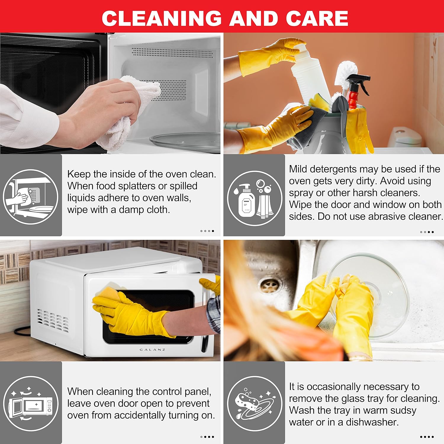 Galanz GLCMKZ07WER07 with Auto Cook & Reheat, Defrost, Quick Start Functions, Easy Clean with Glass Turntable, Pull Handle, White