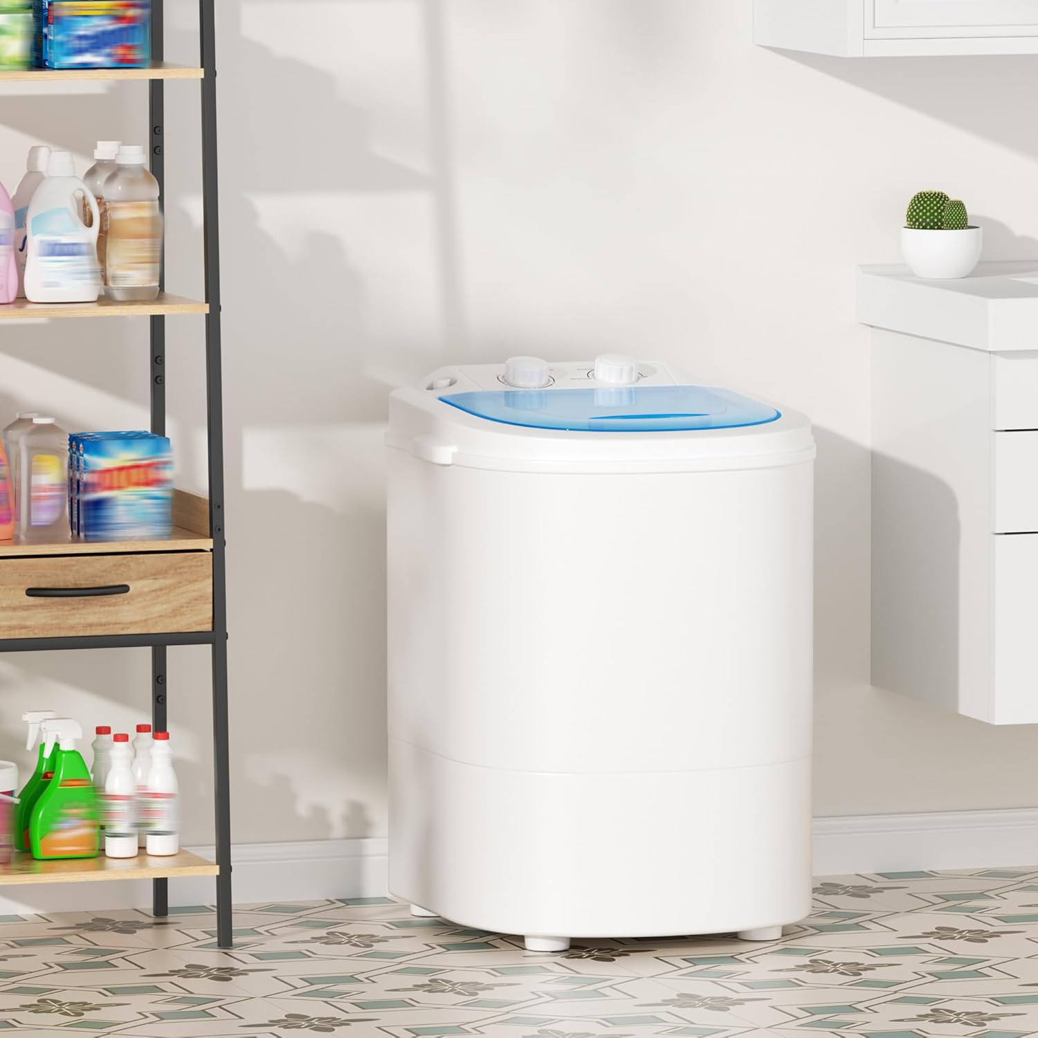 INTERGREAT Mini Portable Washing Machine, 5.5 Lbs Compact Mini Portable Washer, 110V Single Tub Laundry Washer Machine for Apartments, Dorms, Traveling, RV, Blue