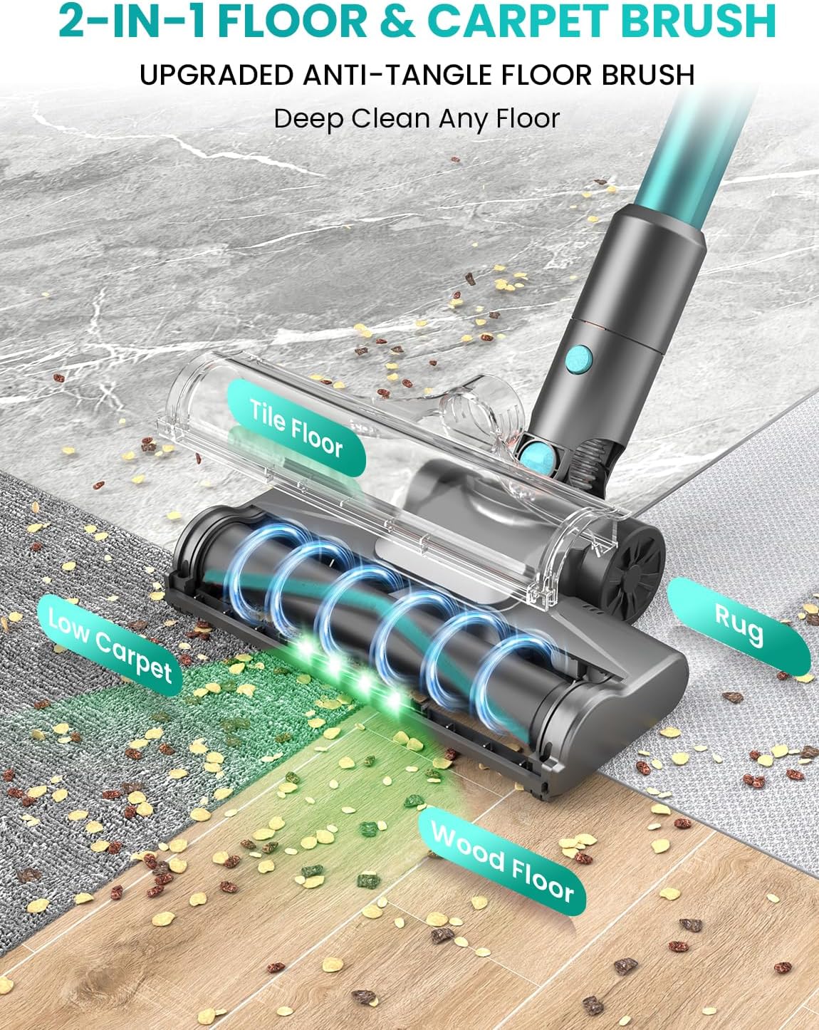 Dzaki Cordless Vacuum Cleaner, Stick Vacuum with Smart LED Display, 50KPA 55Mins Vacuum Cleaners for Home, Powerful Suction, Anti-Tangled Lightweight Rechargeable Vac for Pet Hair, Carpet