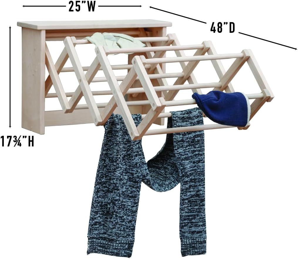 Pennsylvania Woodworks Large Wall Clothes Drying Rack ~ Heavy Duty Solid Maple Hardwood, Folding, Collapses to 25