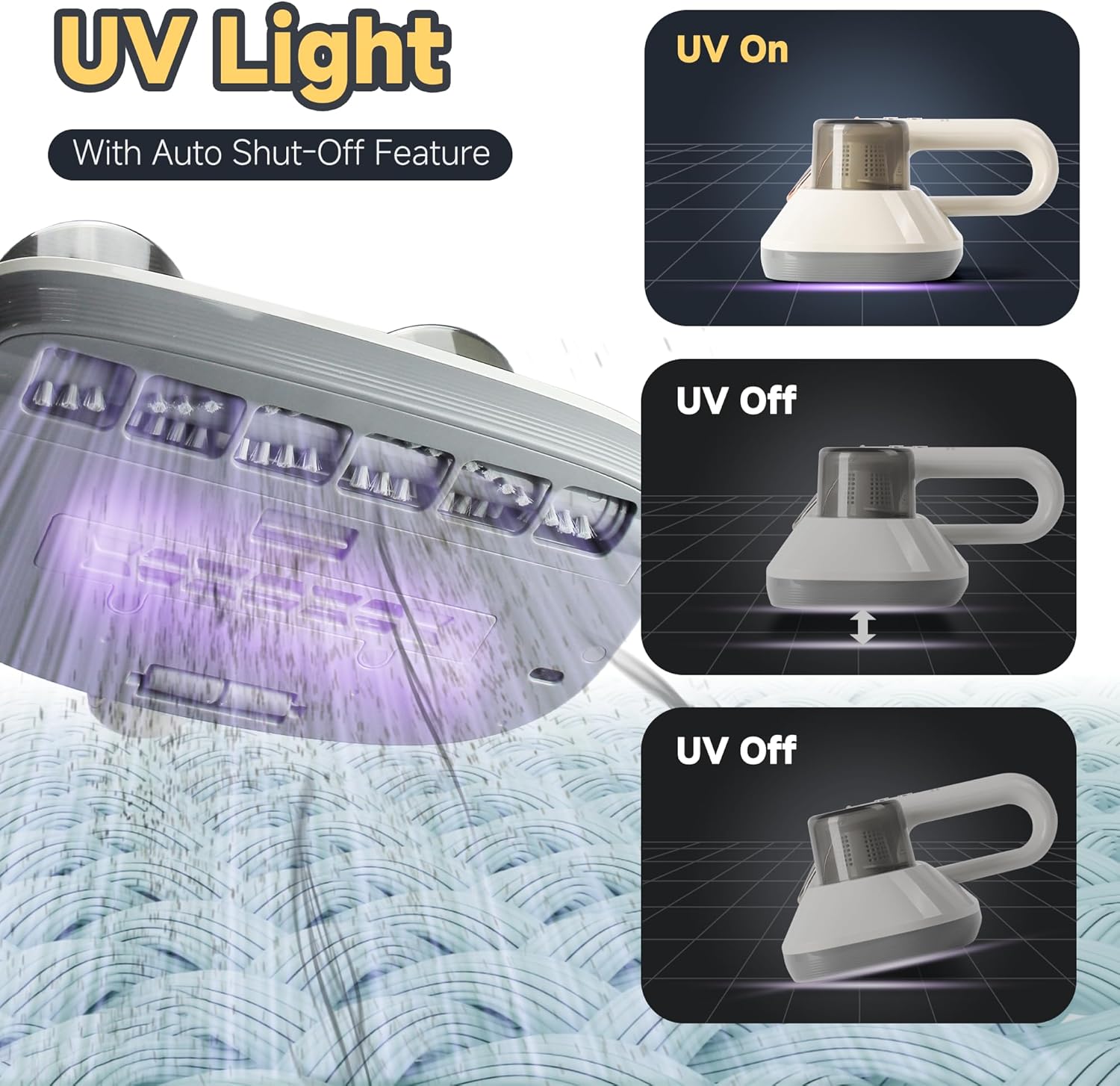 Mattress Vacuum, Pet Hair & Dust Removal, Handheld Vacuum Cleaner for Couch & Bed, Long-Lasting Battery, UV Light, Mattress Cleaner Machine with Washable HEPA 10 Filter, 13KPa Strong Suction