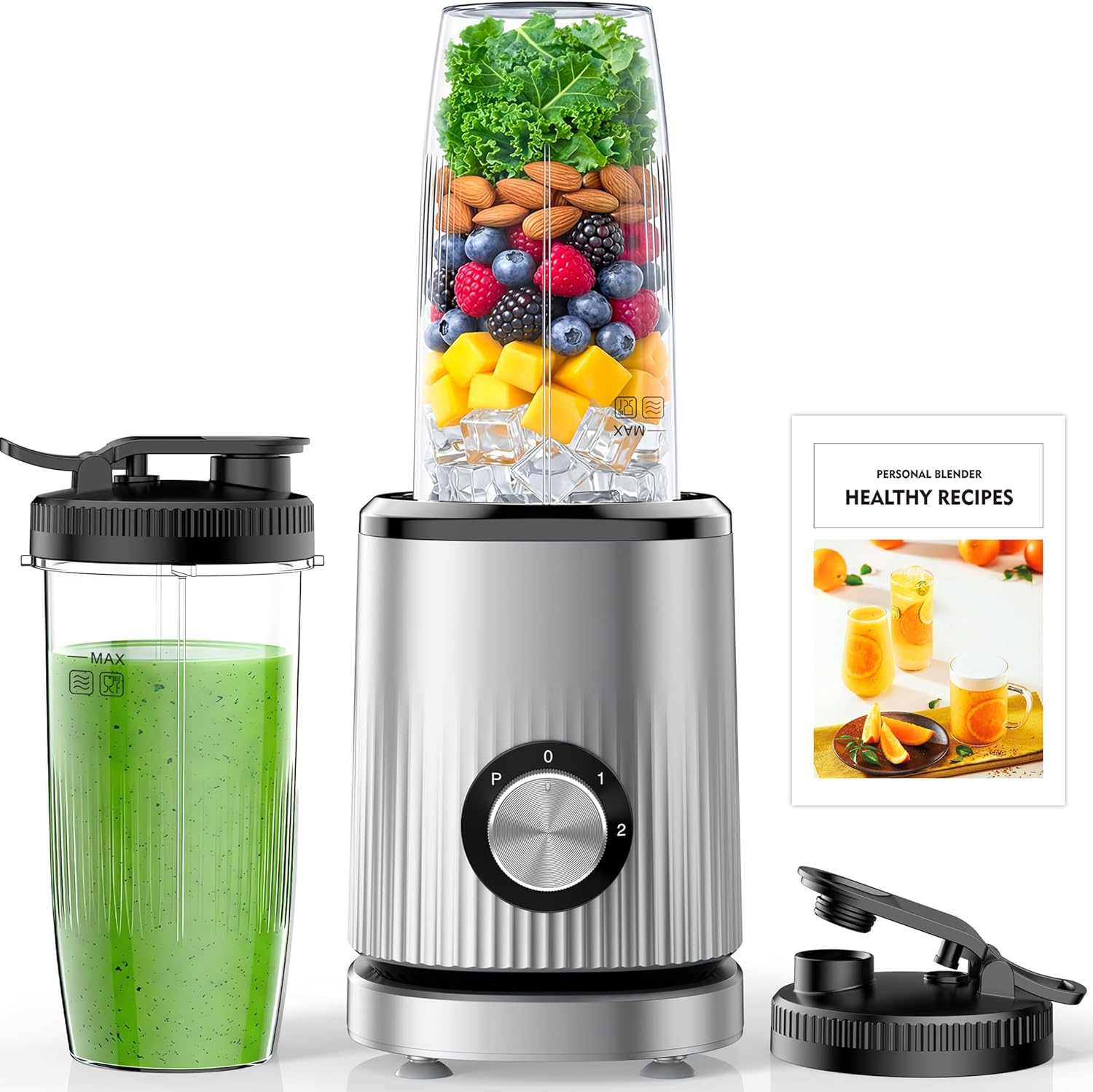 Blender for Smoothies, Portable Personal Blender for Shakes, Food Prep, Frozen Blending, with 2x24oz Travel Cups & Sip Lid, Smoothie Maker Mixer for Kitchen Home Use, BPA Free, Nutritious Recipe