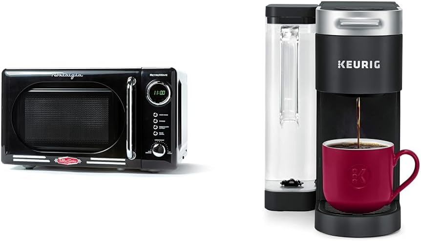 Nostalgia Retro Compact Countertop Microwave Oven - 0.7 Cu. Ft. - 700-Watts with LED Digital Display & Keurig® K-Supreme Single Serve K-Cup Pod Coffee Maker, MultiStream Technology, Black