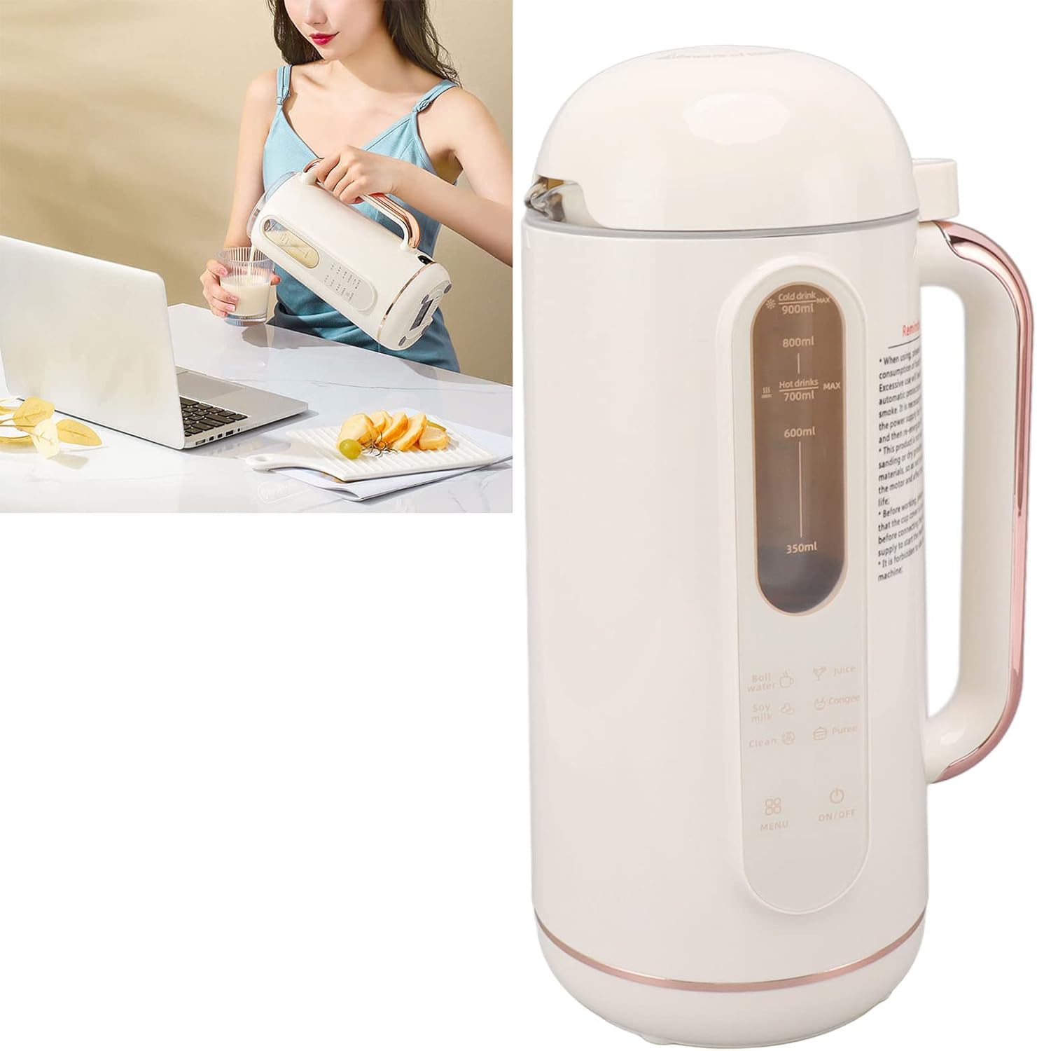 Yctze Soy Milk Maker, Soy Milk Maker Automatic High Speed Blender Creamy White Multifunctional Nut Milk Maker for Home Restaurant US Plug 110V