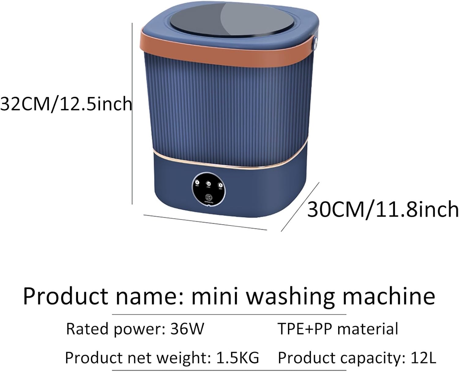 Portable Washing Machine, Small Washing Machine, Baby Washing Machine, 12l Upgrade Large Capacity, for Camping, Rv, Travel, Small Spaces (Color : Blue)