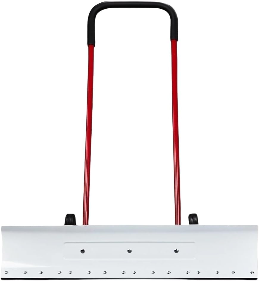 39in Wide Snow Pusher Shovel for Driveway with Wheels & Adjustable Angle