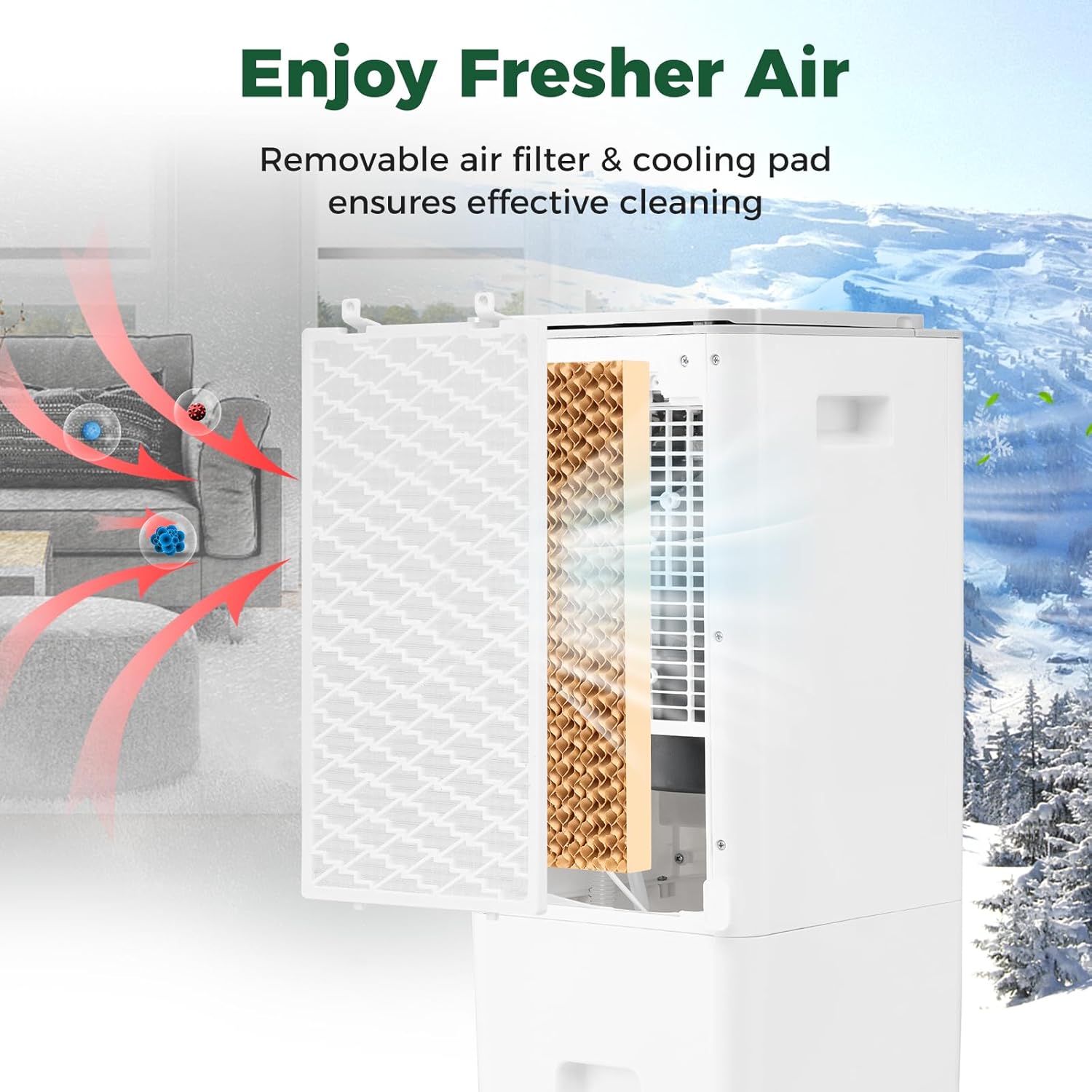 KOTEK Evaporative Air Cooler, 3-In-1 AC Fan with Humidifier, 3 Modes, 3 Speeds, 7H Timer & 1.6 Gal Water Tank, Remote Control, Led Display, Fast Cooling Air Cooling Fan for Home & Office