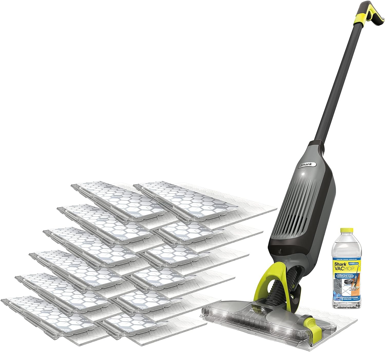 Shark VM252P10 VACMOP Pro Cordless Hard Floor Vacuum Mop with LED Headlights, 12 Disposable Pads & 12 oz. Cleaning Solution, Charcoal Gray