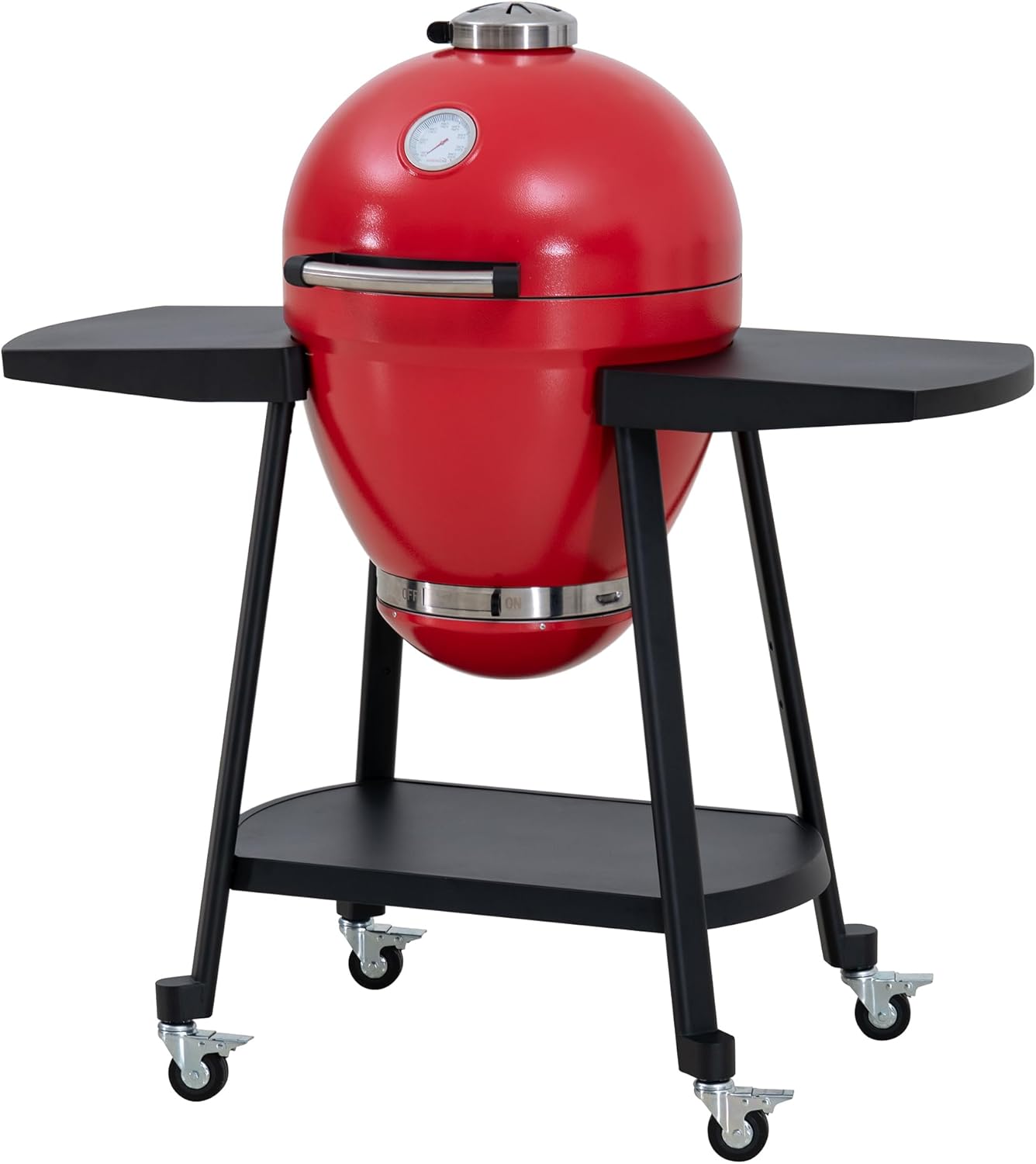 Sunjoy Charcoal Grill 20-Inch Kamado Grill with Pizza Stone, Ultimate Outdoor BBQ Egg Grill and Smoker with Wheels, Red
