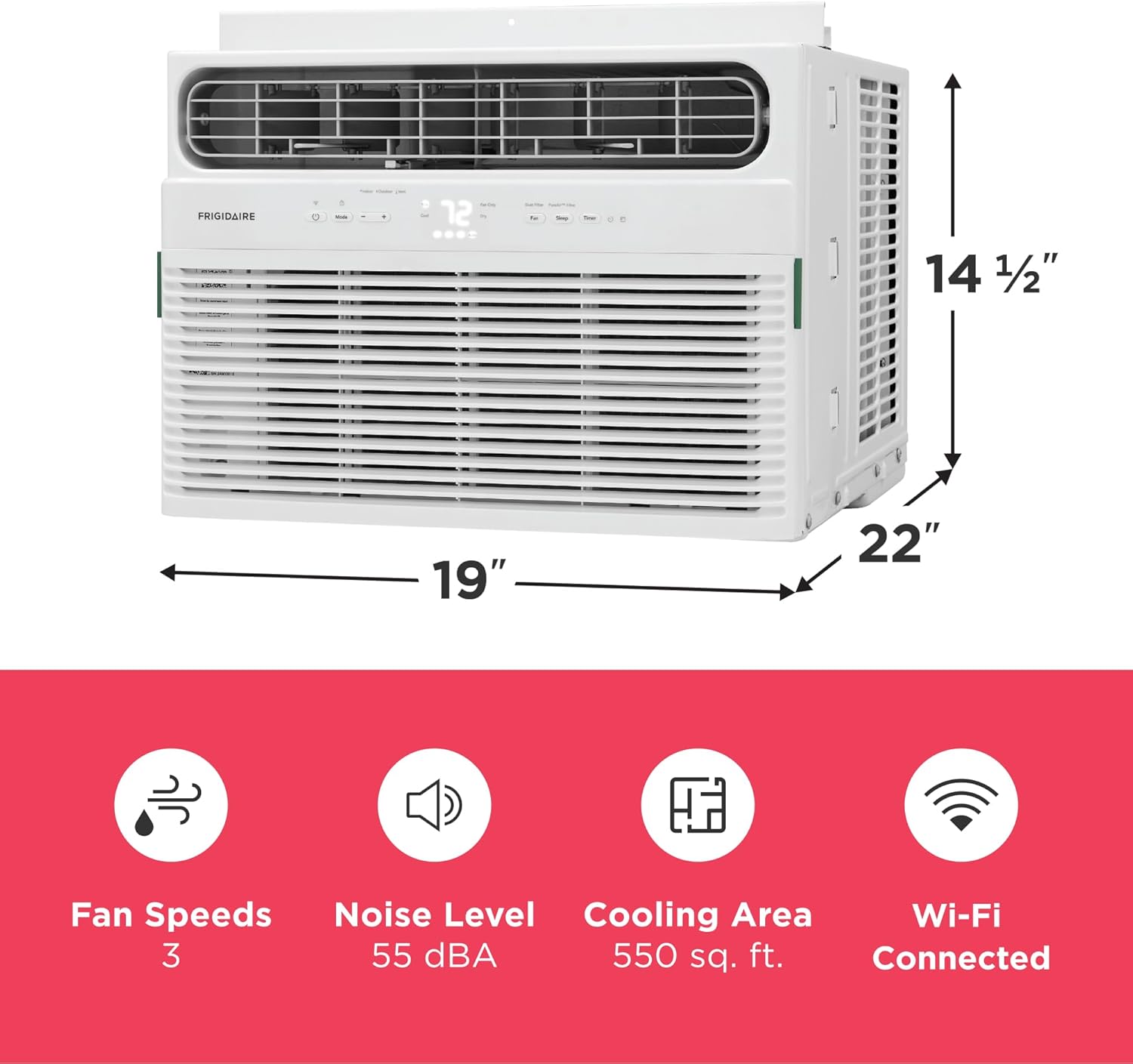 Frigidaire 12,000 BTU Smart Window Air Conditioner with Wi-Fi, Cools Up to 550 Sq. Ft., Remote Control, Quiet Operation, Eco Mode, 3 Fan Speeds, White