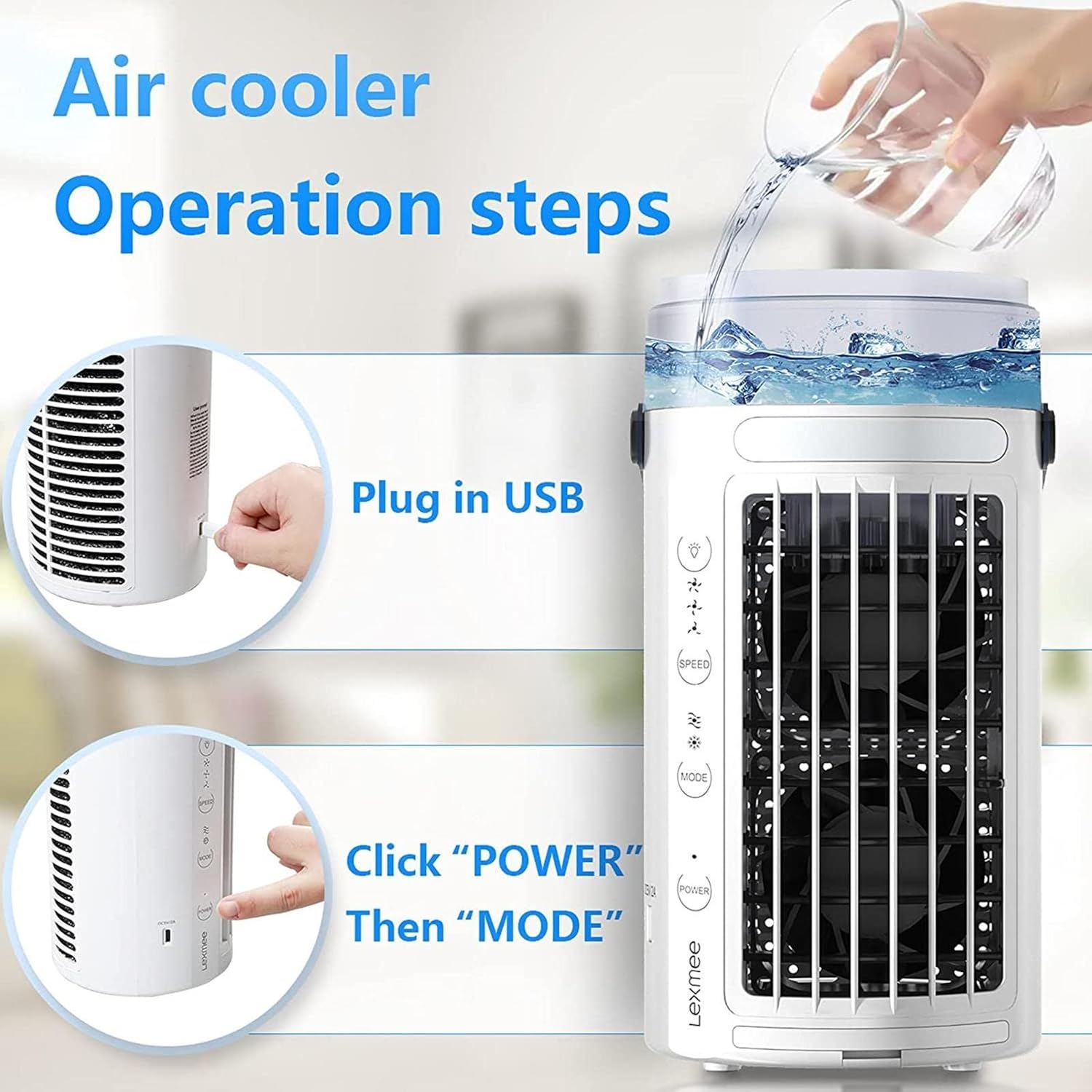 Portable Air Conditioner Cooler, Usb Fan 3 In 1, Seven-color Led Light 3-speed Adjustment, Bedroom Office Use, Mini Dehumidifier Purifier