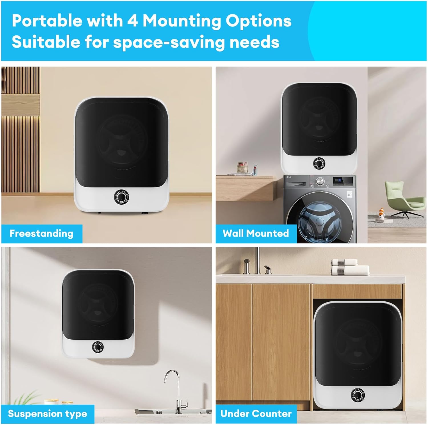 TABU 2.6 Cu.Ft. Portable Dryer for Laundry, 110V Compact Portable Clothes Dryer with Stainless Steel Tub & Control Knob, for Apartments, Dorm, RV, White