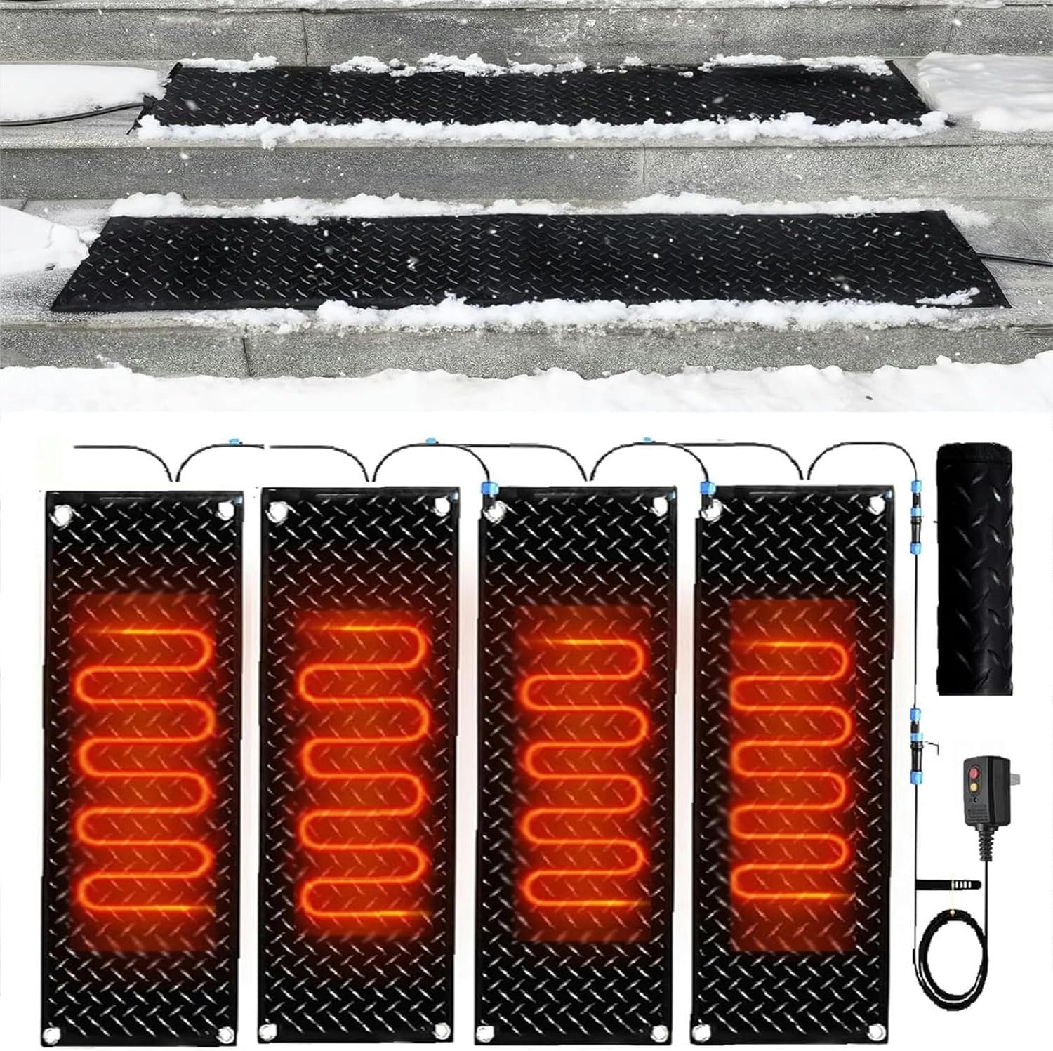 AMNOOL Snow Melting Walkway Mat Roof Heat Panel for Ice Dams Non Slip Rubber Heated Mat Black Roof Heated Outdoor Mats for Winter