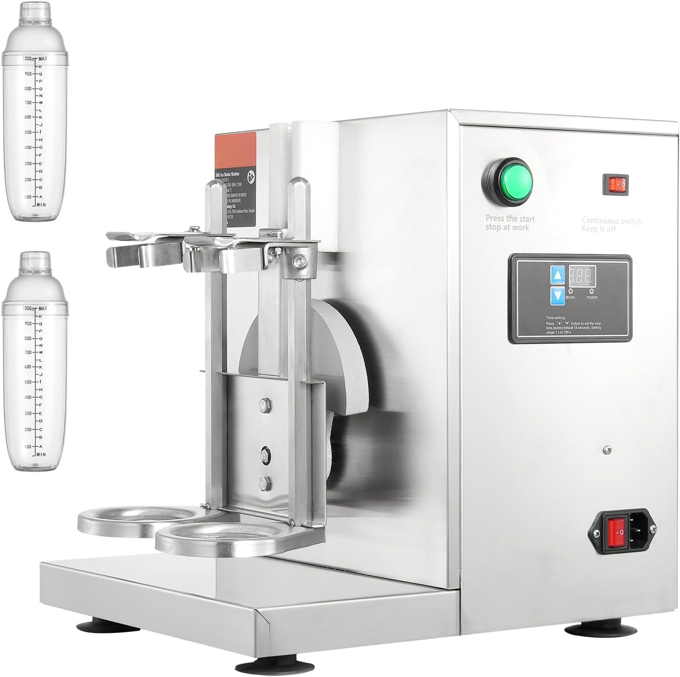 Happybuy 120W Milkshake Maker Machine, Double Head Commercial Milk Tea Shaker, 0-180s Adjustable Blender with 1L PC Cup for Milk Tea Store