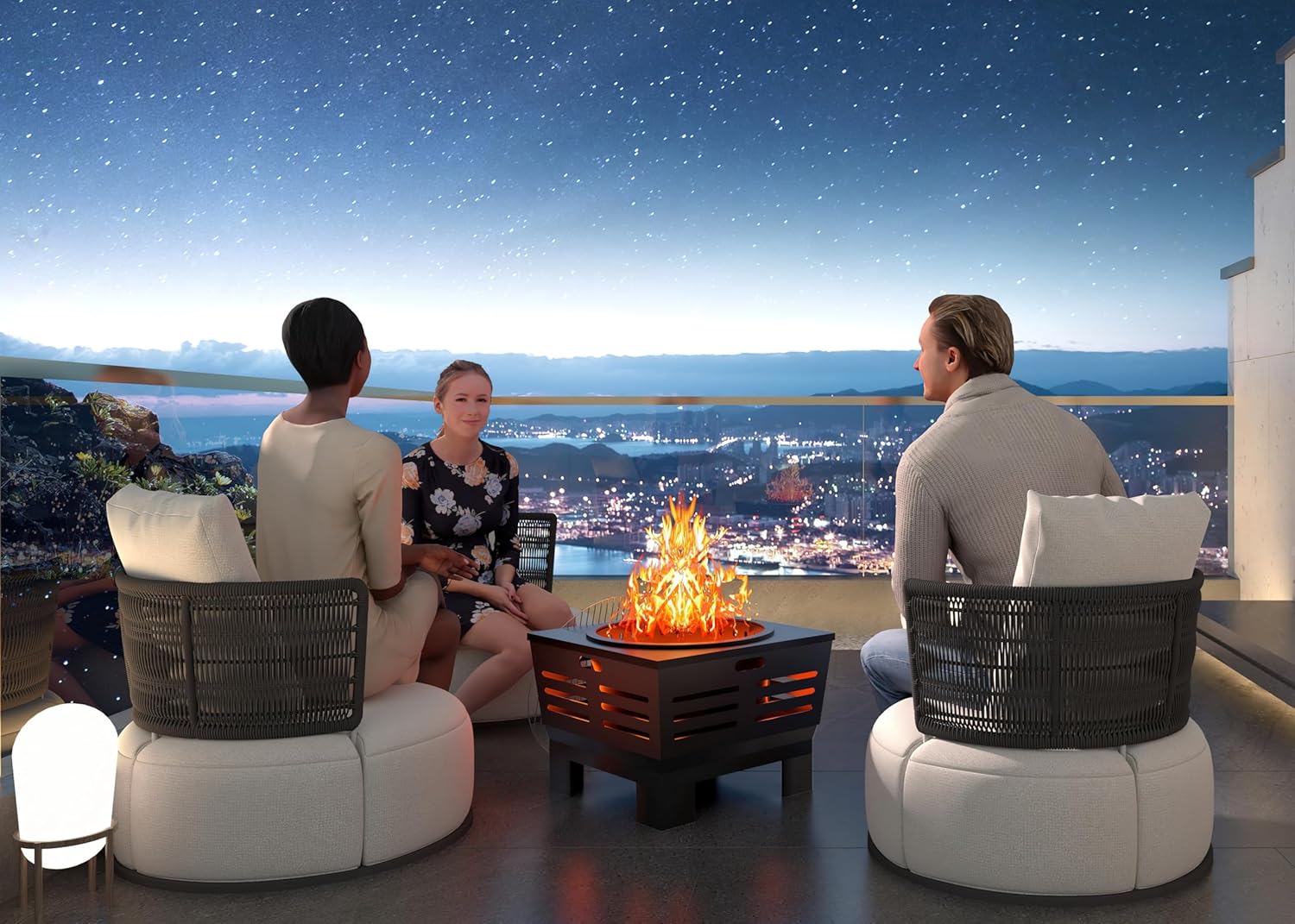 Fire Beauty Fire Pit with Stand,Smokeless Wood Burning Firepit with Ash Pan,Portable Outdoor Firepit with Cooking Grate & Poker For Camping,Backyard|L:23''xW:23''xH:17'',28.6lbs