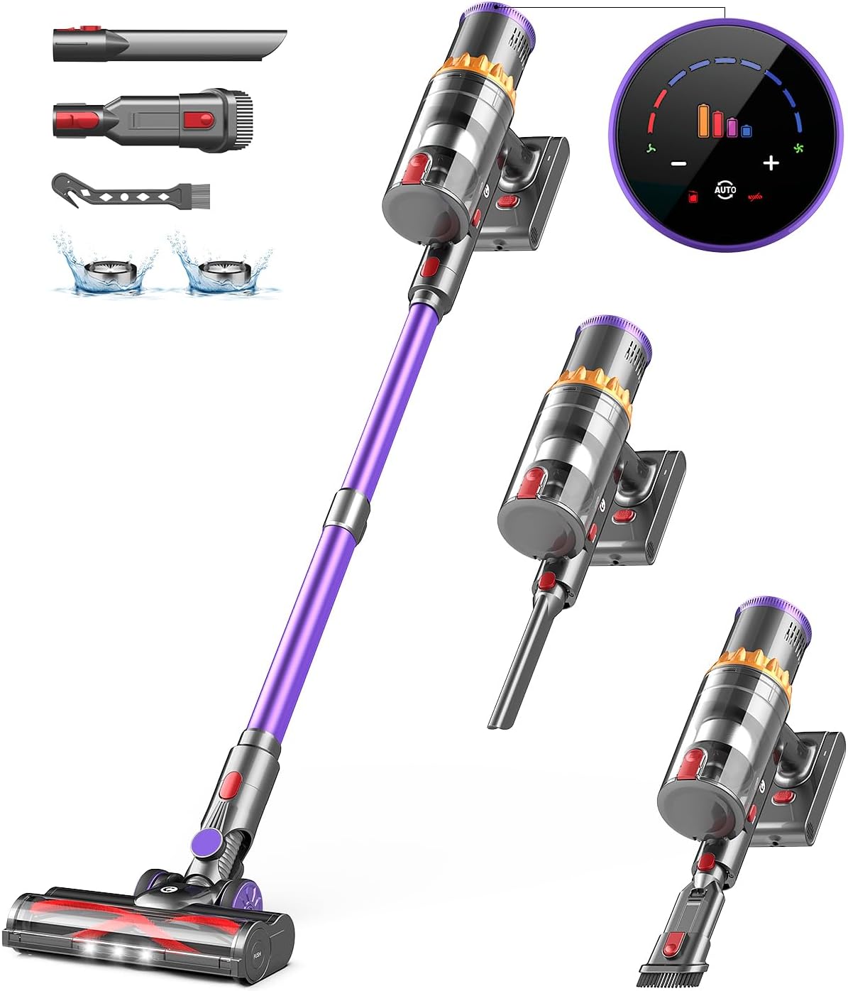 Cordless Vacuum Cleaner, 550W/45Kpa Stick Vacuum with Smart Display, MAX 65Mins Runtime Vacuum Cleaners for Home, Auto Mode & Anti-Tangle Lightweight Vacuum for Pet Hair/Carpet/Floor