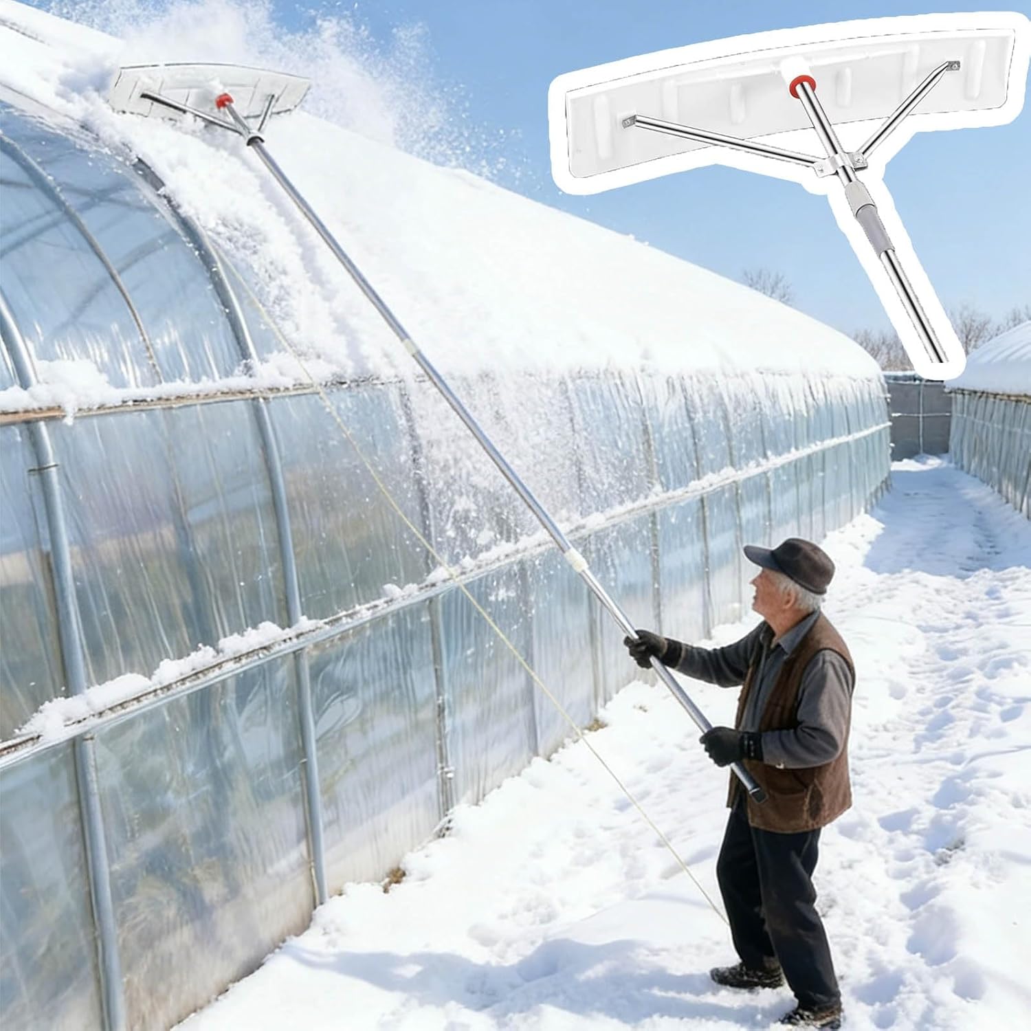 Lightweight Roof Snow Shovel Extension Pole for Shed, 30.5
