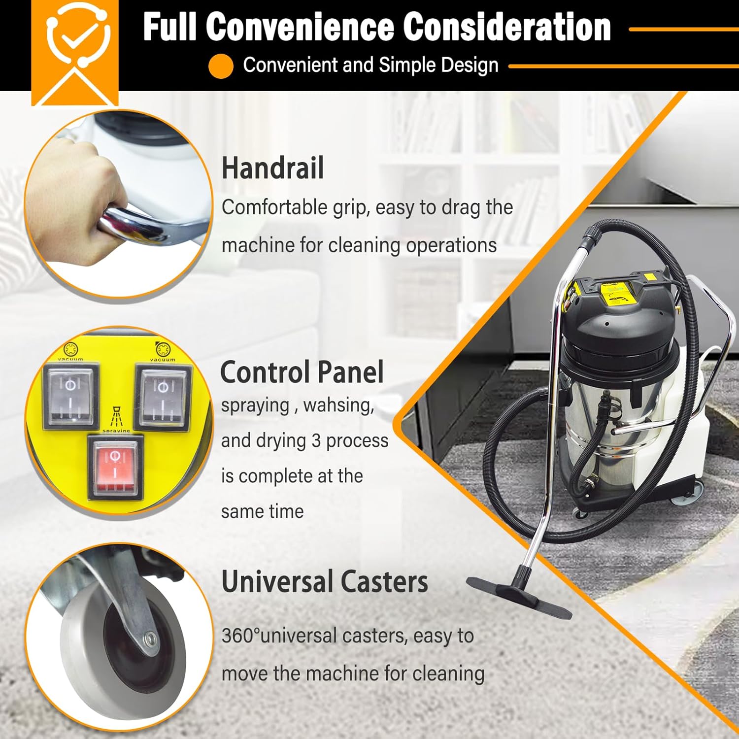 2000W Carpet Extractor 13.2Gal Upholstery Cleaning Spraying Machine Carpet Wet/Dry Cleaner Machine with 6 Joints 110V