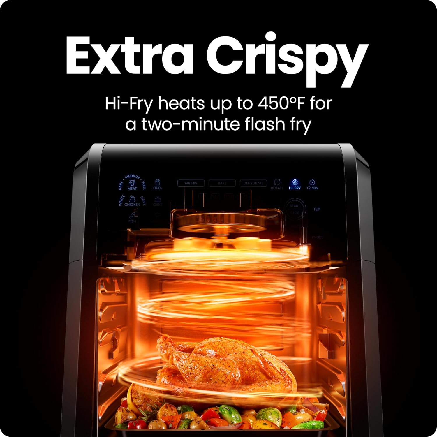 CHEFMAN ExacTemp™ 12 Quart 5-in-1 Air Fryer with Integrated Smart Cooking Thermometer, 28 Touchscreen Presets, Rotisserie, Dehydrator, Bake, XL Convection Oven with Auto Shutoff, Black