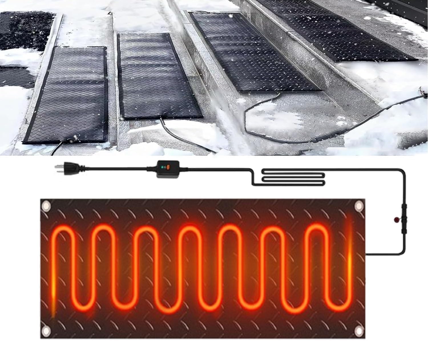 Heated Snow Melting Mats, 1/2/3/4/5 pcs Non Slip Rubber Heated Mat,Winter Snow and Ice Melting Mat 2 in/h Speed Melting for Winter Outdoor Stairs Doorways Walkways(1 Pcs,30x90cm/12x36in)