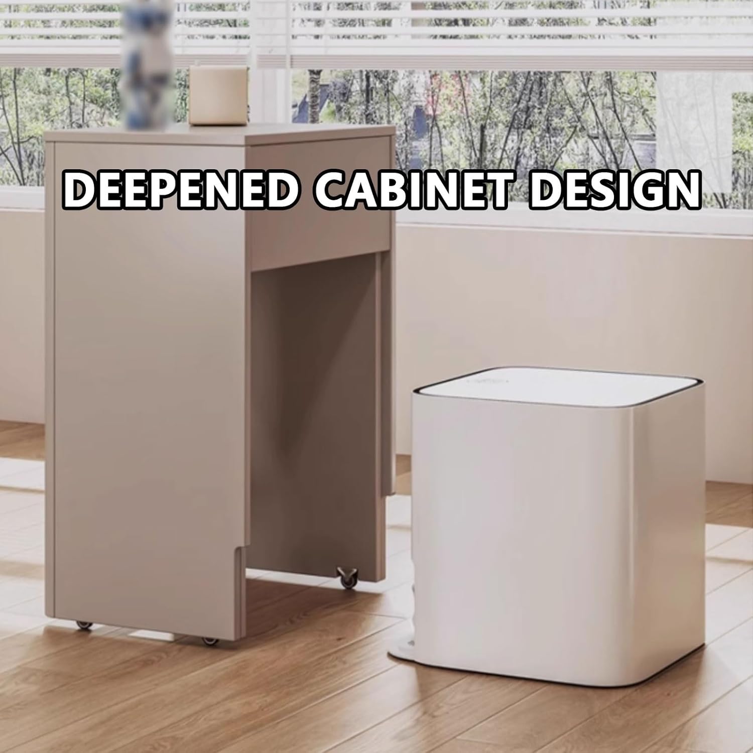 Storage Cabinet Movable Robot Vacuum Stand Cabinet 2-Door Design with Silent Rollers Side Table for Living Room, Home Office Easy to Assemble 53 * 44 * 81CM(Natural)