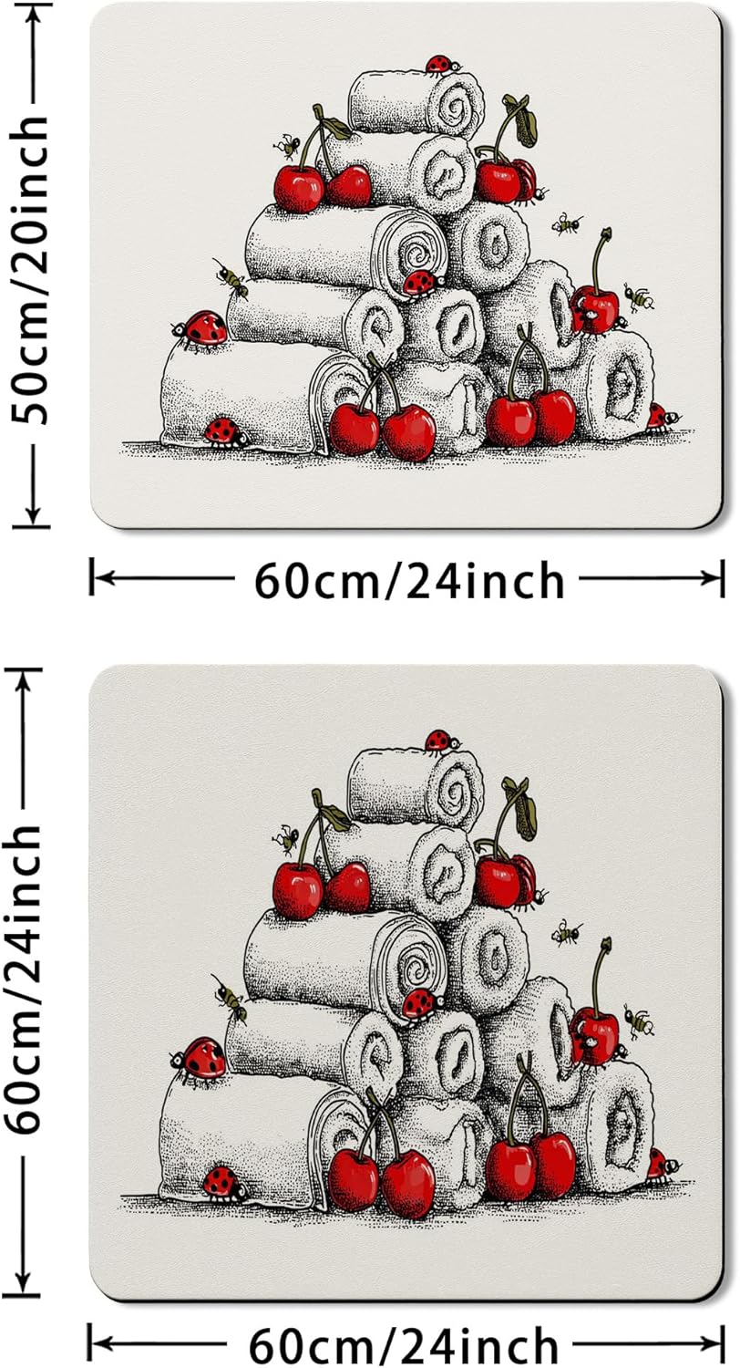 Cherries Print Washer Dryer Top Protector Mat, Vintage Floral Cherries Blossom Laundry Machine Covers, Spring Waterproof Rubber Anti-slip Washer And Dryer Mats for Laundry Room 20x24 Inch