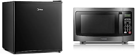 Midea WHS-65LB1 Compact Single Reversible Door Refrigerator, 1.6 Cubic Feet(0.045 Cubic Meter), Black & TOSHIBA EM131A5C-BS Countertop Microwave Ovens 1.2 Cu Ft, 12.4