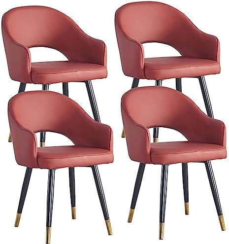 AYARNA Set of 4 Modern Dining Chairs Wear Resistant Leather Kitchen Living Dining Room Accent Arm Chairs Carbon Steel Legs Office Lounge Chair(Red)