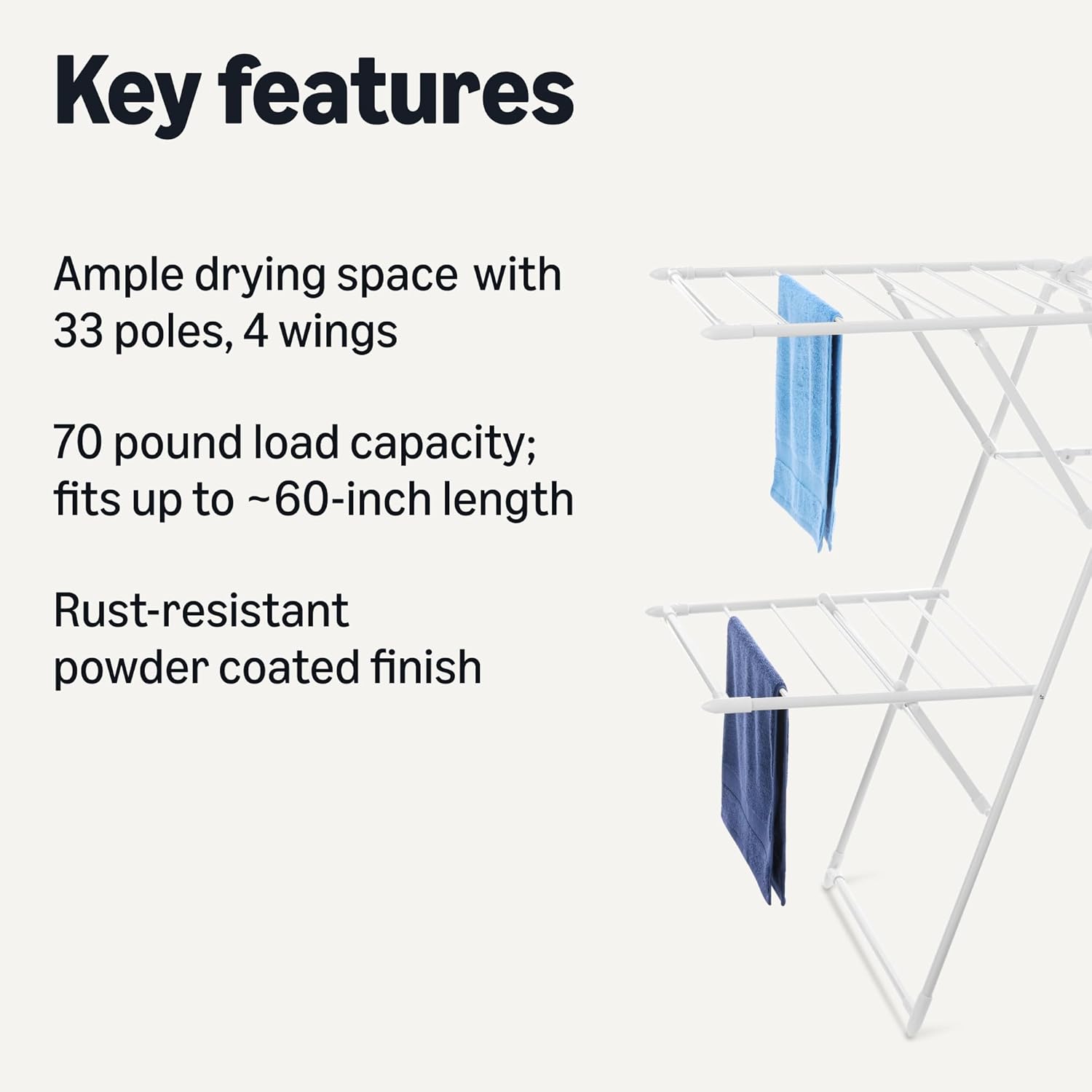 Amazon Basics Foldable 4-Wing Metal Clothes Drying Rack, 61x23.6x49.6 inches, White