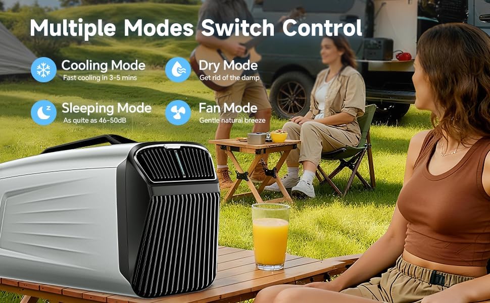 Portable Air Conditioner 5400 BTU with Dehumidifier, No Drain System, Compact AC Unit for RV, Camping, Outdoor Use (Silver)