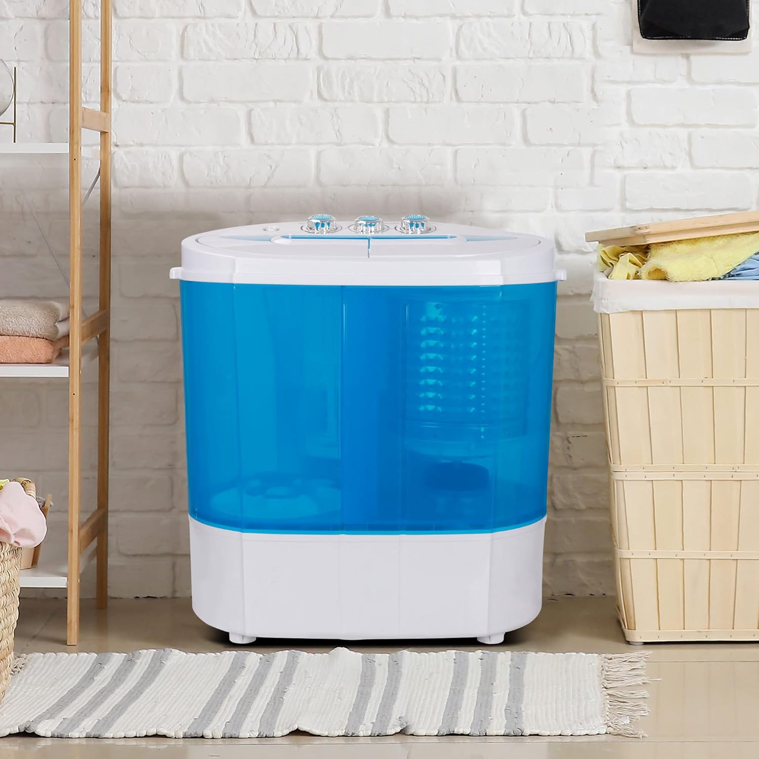 HomGarden Portable Washing Machine, Mini Compact Twin Tub 9.9 lbs Laundry Washer Spain Spinner Washing Machine, Gravity Drain Pump and Drain Hose